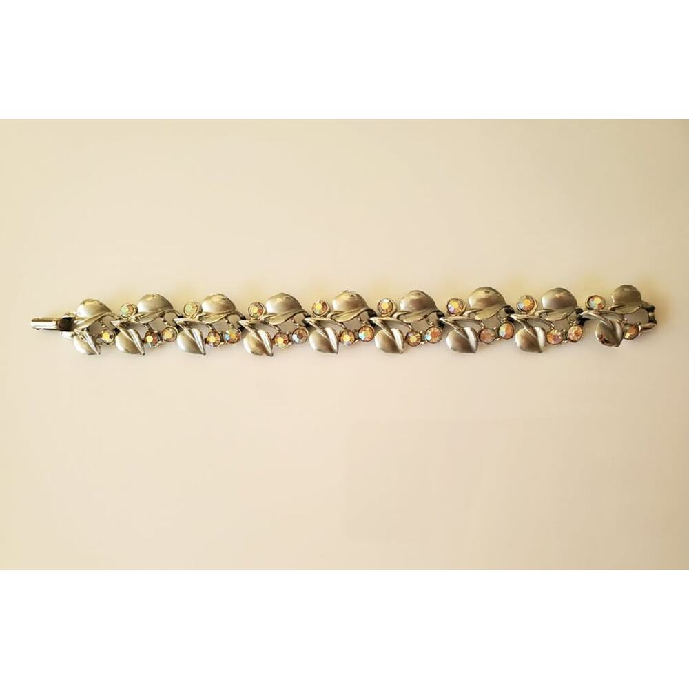 Vintage 1960s BSK AB Clear Rhinestone Floral Bracelet
